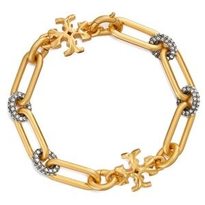 NWOT Auth. Tory Burch Roxanne Pave Bracelet in rolled Tory Antique Gold